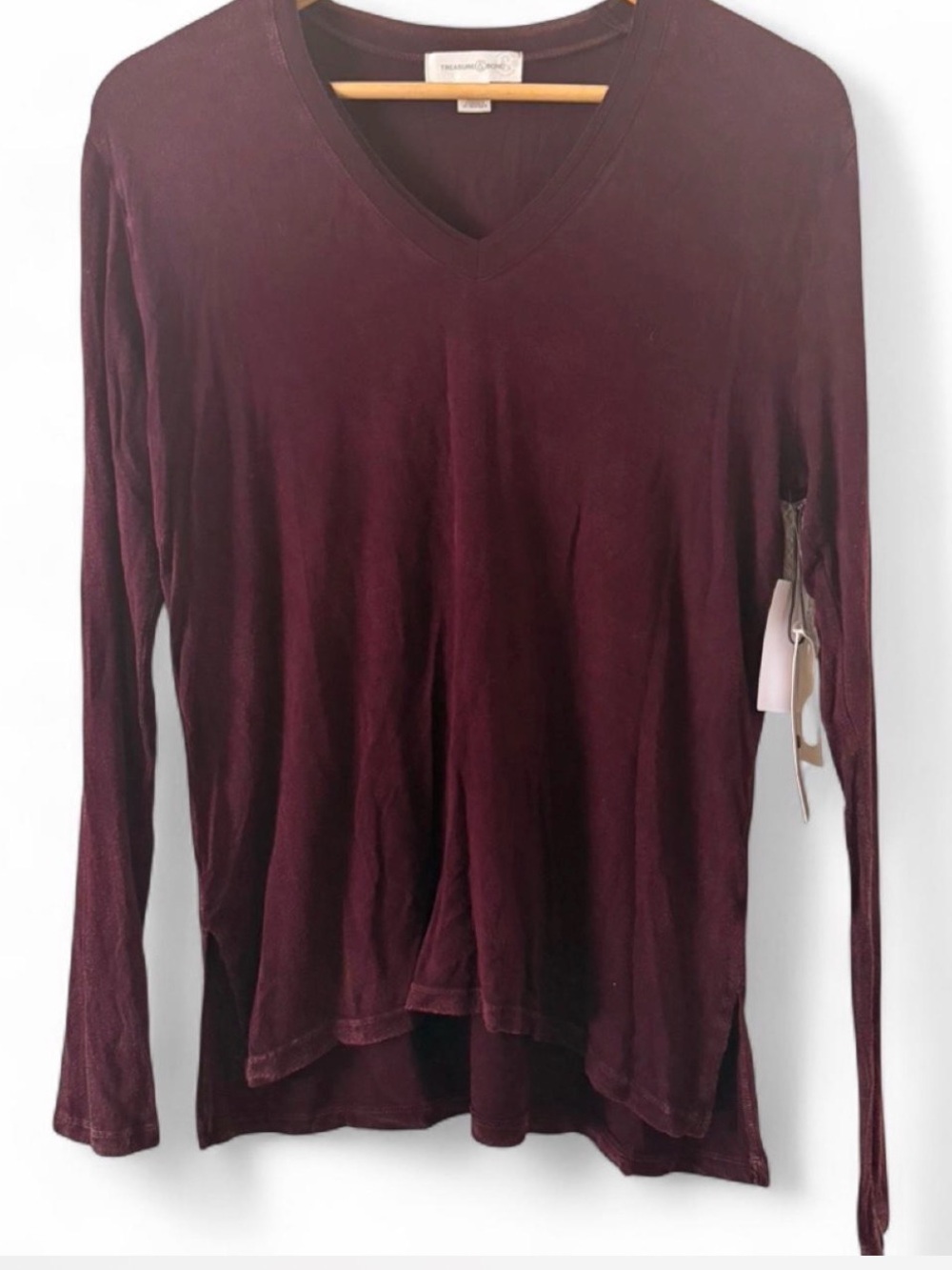 Treasure & Bond Women's Long Sleeve V-Neck Top in Wine